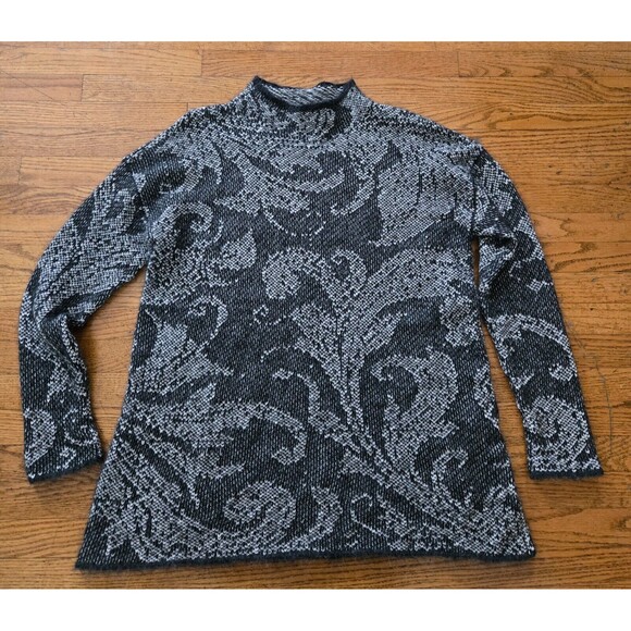 Peruvian Connection Sweater Tunic Black Gray Alpaca Cotton Gray Size Medium Boho - Picture 1 of 8